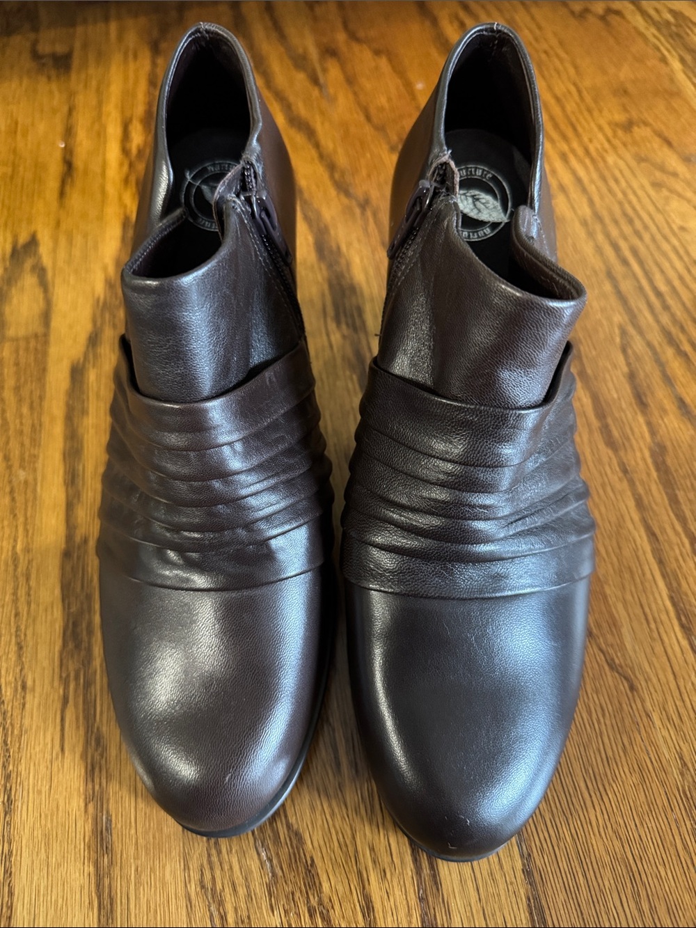 Nurture Women’s Brown Leather Ankle Bootie- Classic Pleated Design